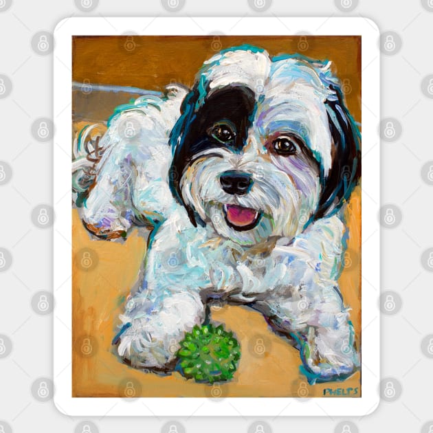 Colorful Shih Tzu With Toy by Robert Phelps Sticker by RobertPhelpsArt